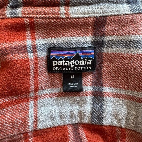 Patagonia Organic Cotton Orange Gray Button Up Flannel Plaid Shirt Size Medium - Picture 6 of 9